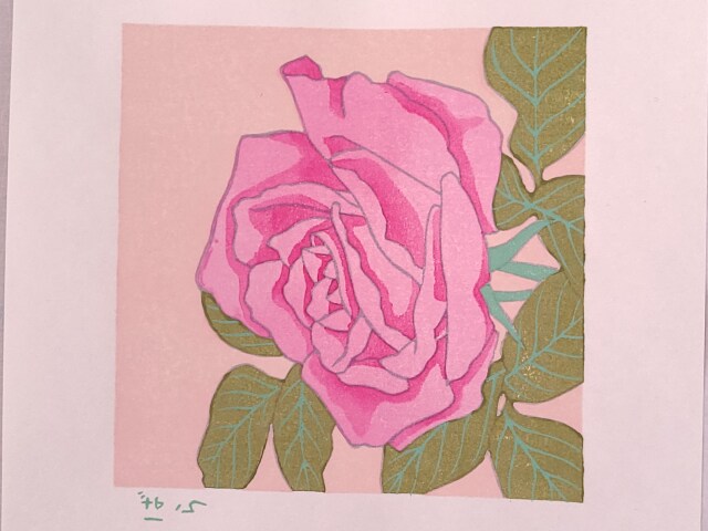 木版色紙　夏バラ