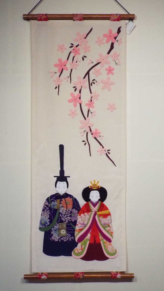 古布押絵タぺ・枝垂桜に光花立雛