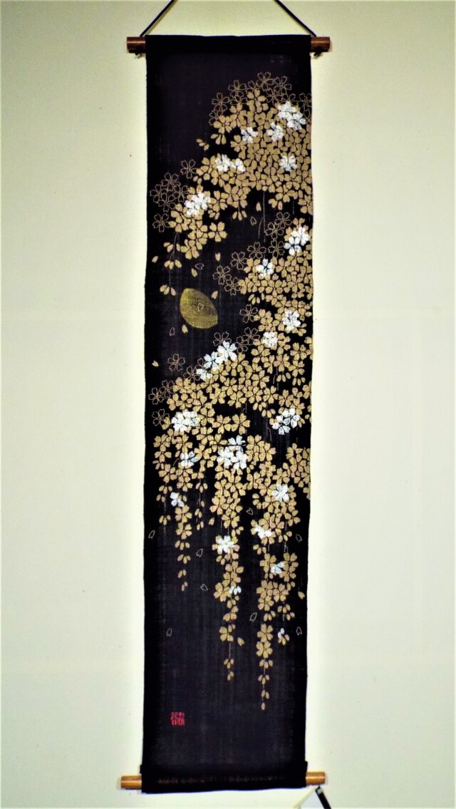 型染めタぺ・月に金彩桜