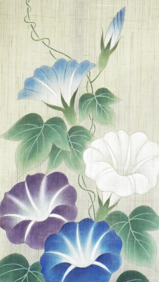 手描き麻タペストリー 初夏朝顔