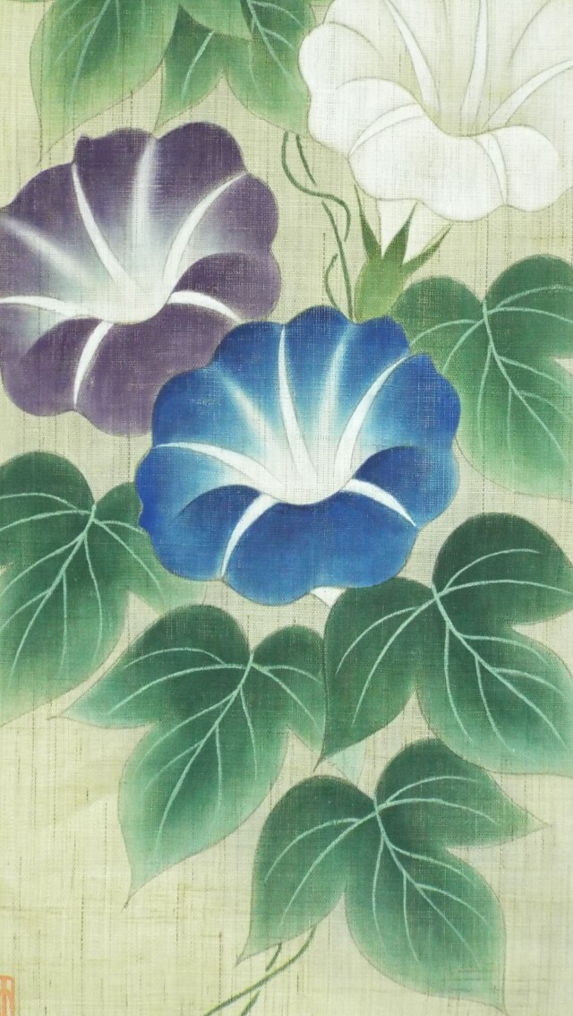 手描き麻タペストリー 初夏朝顔