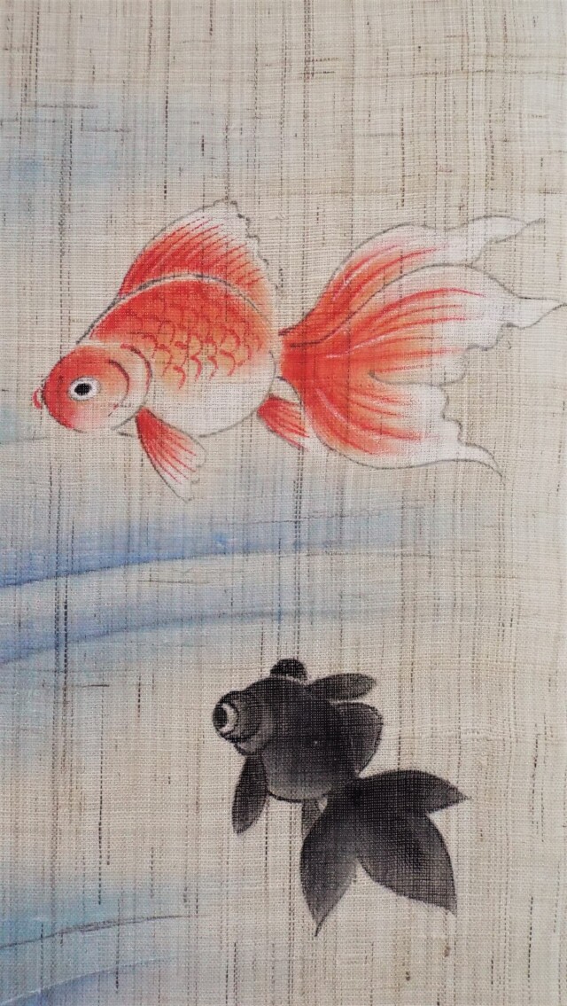 手描き麻タペストリー　清涼金魚
